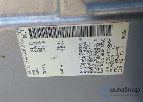 2009 Nissan Altima 2.5 S from USA, damaged, VIN 1N4AL21E99N448664